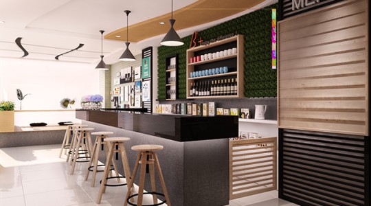 Quầy bar inox đơn giản, tiện dụng và tiết kiệm không gian quán tối ưu